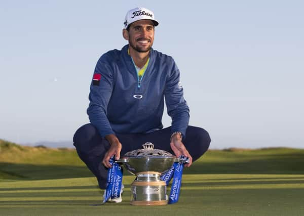 Rafa Cabrera Bello celebrates after winning the Aberdeen Asset Management Scottish Open. Picture: SNS/Kenny Smith