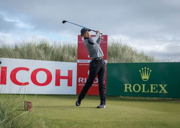 Michelle Wie tees off at the fifth hole during day one of the Ricoh Women's British Open at Kingsbarns. Picture: Kenny Smith/PA Wire