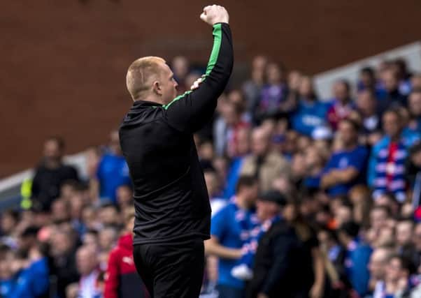 Hibernian head coach Neil Lennon celebrates Simon Murray's goal. Picture: Alan Harvey/SNS