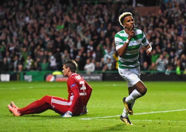 Scott Sinclair celebrates after putting Celtic 3-0 up against Astana. Picture: SNS