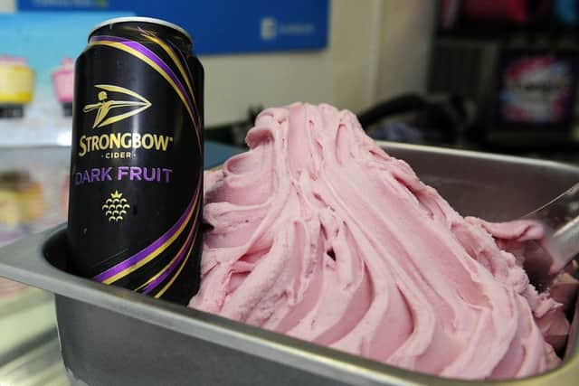 Kyle Gentleman from ICE of Redding in Falkirk makes WKD, Strongbow and Monster energy drink flavoured ice creams. Picture: Centre Press