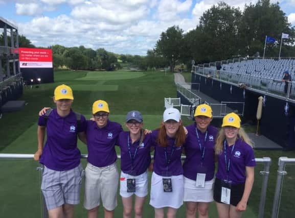 Hannah Darling, second left, with the rest of the #Project19 girls at the first tee at Des Moines Golf & Country Club