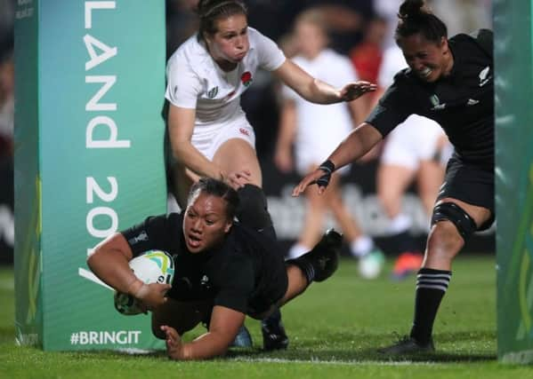 New Zealand's Toka Natua dives in to score a try. Picture: Brian Lawless/PA