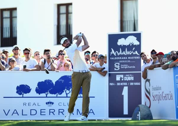 Scott Jamieson on the 1st hole of the third round.  The Glasgow player is tied for fourth on five under.  Photograph: Warren Little/Getty Images