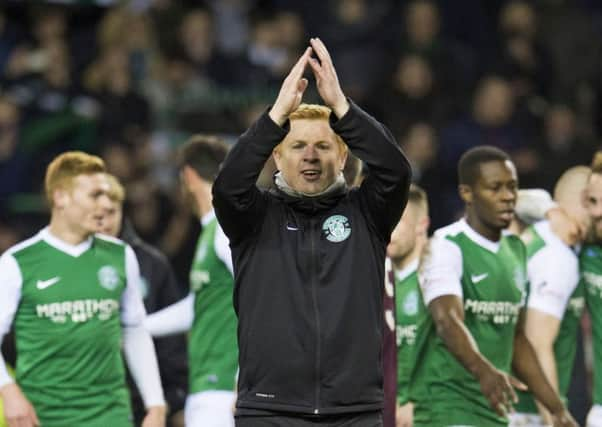 22/02/17 WILLIAM HILL SCOTTISH CUP 
 HIBERNIAN v HEARTS (3-1) 
 EASTER ROAD STADIUM - EDINBURGH 
 Hibernian manager Neil Lennon celebrates at full time