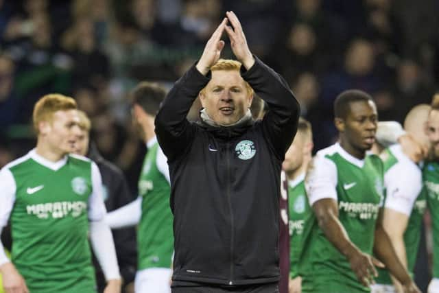 22/02/17 WILLIAM HILL SCOTTISH CUP 
 HIBERNIAN v HEARTS (3-1) 
 EASTER ROAD STADIUM - EDINBURGH 
 Hibernian manager Neil Lennon celebrates at full time