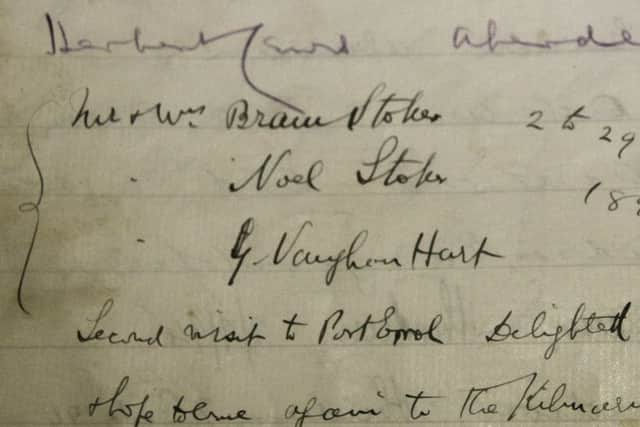 One of Stoker's stays at the Kilmarnock Arms Hotel recorded in the guest book. He wrote the first chapters of the book at the hotel in 1895. PIC: Contributed.