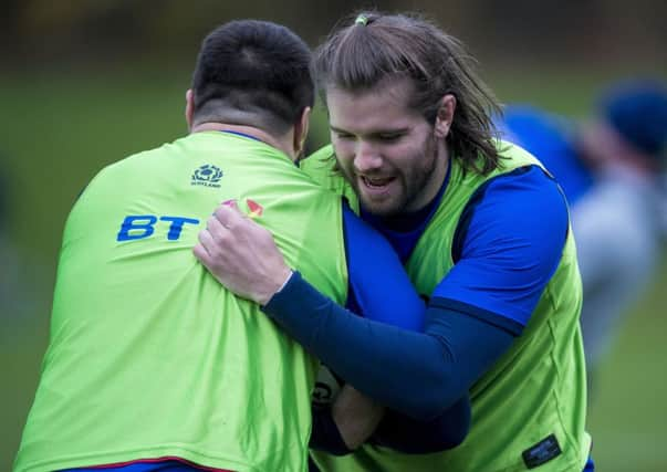 Scotland lock 
Ben Toolis, right, during a training session. Picture: Craig Watson