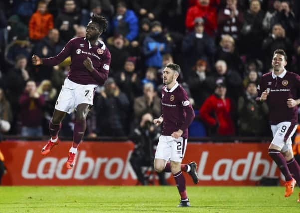 Esmael Goncalves celebrates his goal on Sunday. Picture: SNS.