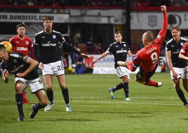 Kenny Miller tries an acrobatic effort on goal as Rangers look for an equaliser. Picture: SNS Group