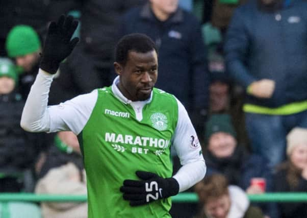 Efe Ambrose celebrates scoring against Celtic. Picture: SNS Group