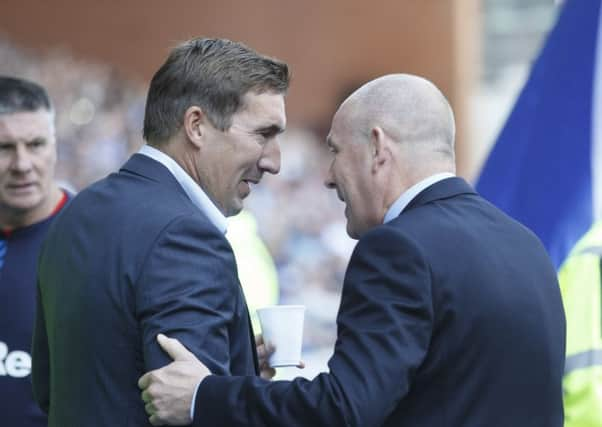 Alan Stubbs and Mark Warburton before a league match at Ibrox. Picture: Robert Perry