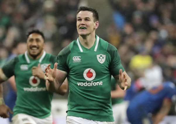 Johnny Sexton celebrates his crucial drop-goal against France. Picture: AFP/Getty