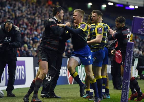 Edinburgh's Blair Kinghorn and Lloyd Williams of Cardiff get caught up in an altercation at BT Murrayfield. Picture: Paul Devlin/SNS