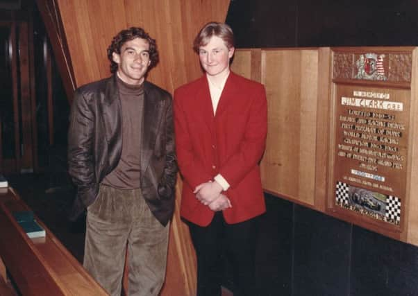 Ayrton Senna with pupil Daniel Davidson at Loretto School in Musselburgh in 1991.