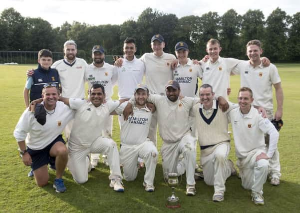 The Prestwick team pose with their trophy after winning last seasons National League final. Picture: Donald MacLeod