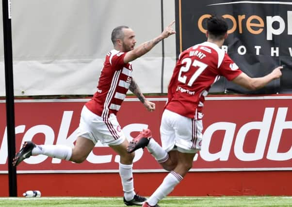 Hamilton's Dougie Imrie celebrates his goal with team mates. Picture: SNS/Rob Casey