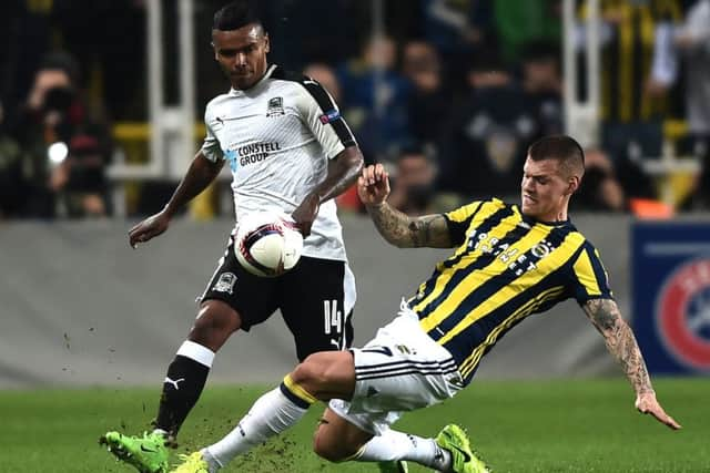 Martin Skrtel challenges Krasnodar forward Wanderson during a Europa League clash. Picture: Ozan Kose/AFP/Getty Images