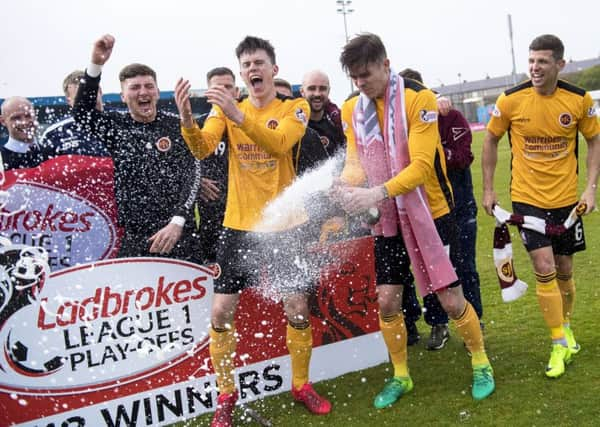 Stenhousemuir celebrate promotion to Ladbrokes League 1. Picture: SNS/Bill Murray