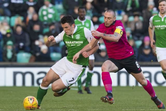 10/12/17 LADBROKES PREMIERSHIP
 HIBERNIAN v CELTIC
 EASTER ROAD - EDINBURGH 
 Hibernian's John McGinn (left) with Celtic's Scott Brown