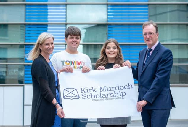 Richard Masters chairman Scotland and Northern Ireland, Pinsent Mason and Christine McLintock, chair of LawScot Foundation with students Darren and Demi

Kirk .