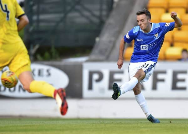 St Johnstone's Stefan Scougall scores what turned out to be the winner. Picture: Rob Casey/SNS