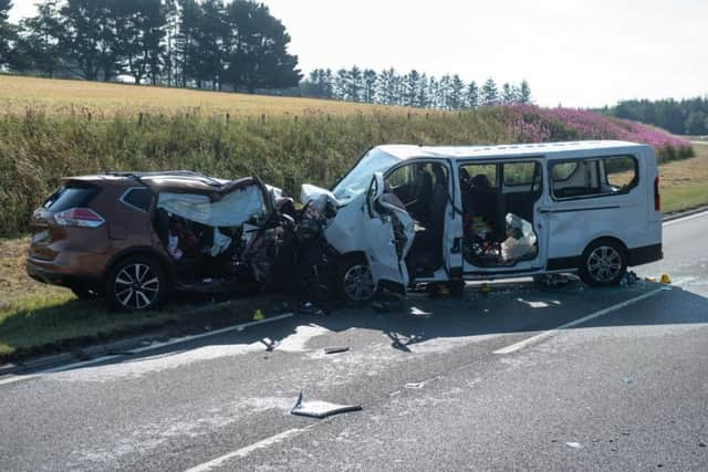 The scene on the A96 between Huntly and Keith in Moray where a five people have died and five more were injured after a crash between a minibus and a car. Picture: Michal Wachucik/PA Wire