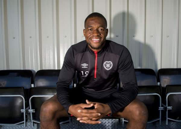 Hearts striker Uche Ikpeazu, having set up the winner in last weeks defeat of Celtic, says it was the best atmosphere I have played in. Picture: SNS.