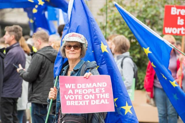 Campaigners at the Peoples Vote rally in Festival Square, Edinburgh. Photograph: Ian Georgeson