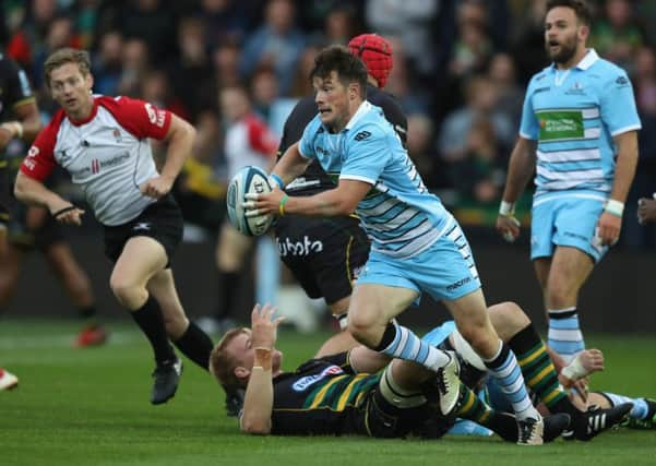 Glasgows George Horne makes a quick  break during the pre-season friendly against Northampton at Franklins Gardens. Picture: Getty.