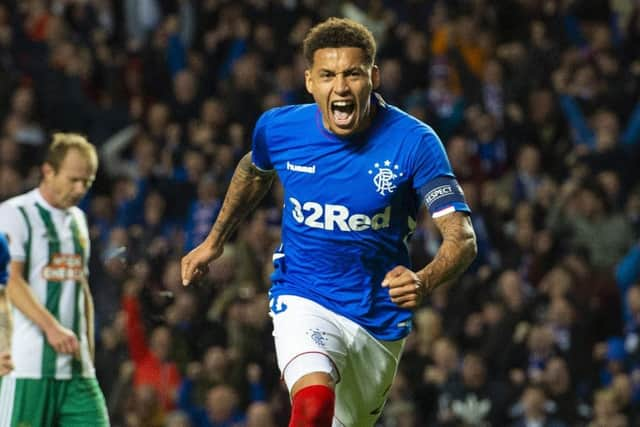 James Tavernier celebrates after scoring for Rangers against Rapid Vienna. Picture: SNS