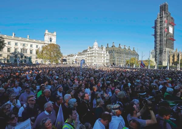 People's Vote demonstrators listen to speeches in Parliament Square. PIcture: Niklas Hallen/Getty