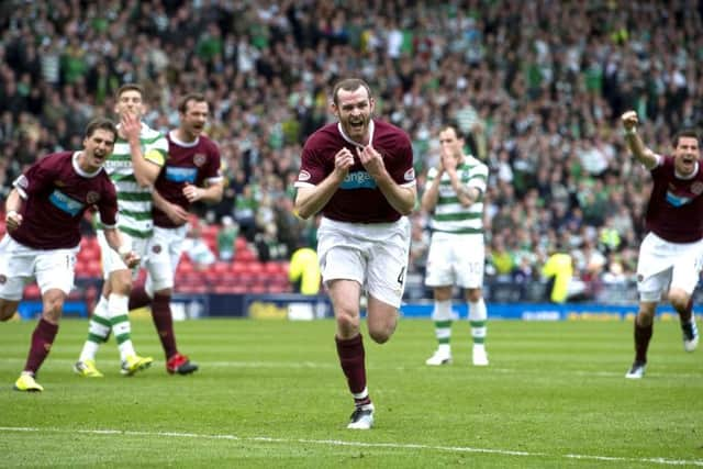 Craig Beattie celebrates his penalty strike in the 2012 Scottish Cup semi-final. Picture: SNS