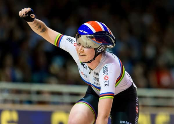 Katie Archibald celebrates winning gold in the womens Omnium at the 2017 European Championships in Berlin. Picture: Alex Whitehead/SWpix.com