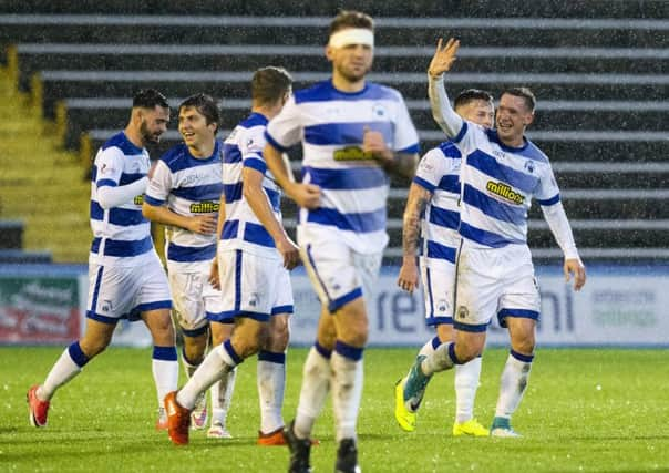 Morton celebrate Michael Tidser's goal. Picture: Bruce White/SNS