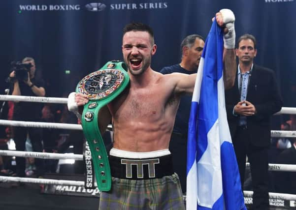 Josh Taylor celebrates after winning his super lightweight World Boxing Super Series quarter-final against Ryan Martin. Picture:  Paul Devlin/SNS