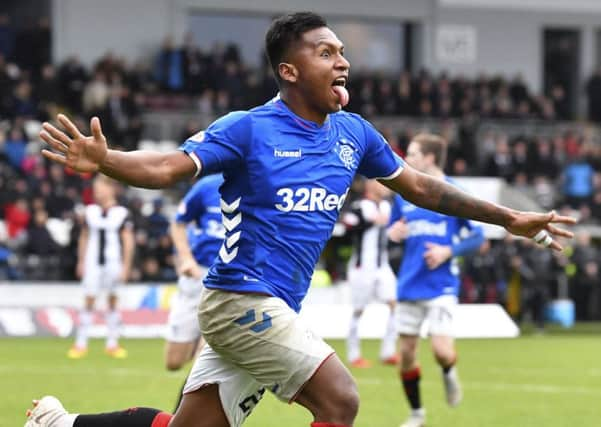 There was a Henrik Larsson-style celebration from Alfredo Mofrelos in Paisley as he put Rangers 2-0 in front. Picture: Rob Casey/SNS