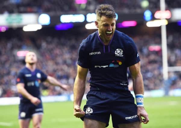 Scotland's Tommy Seymour celebrates a try. Pic: SNS/SRU/Gary Hutchison