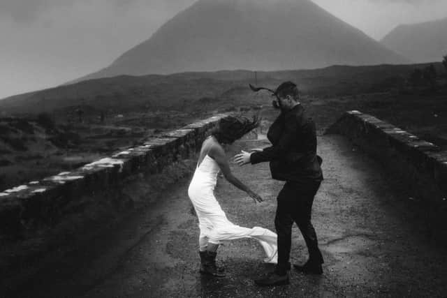 James, 33, and Lisa Murata, 31 flew from their home in the USA to the picturesque island for the unique shoot. Picture: SWNS