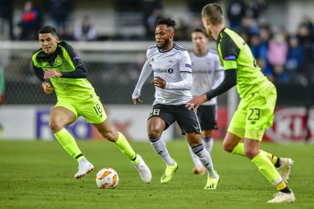 Fans of Rosenborg unveiled an amusing banner towards Celtic. Picture: AP