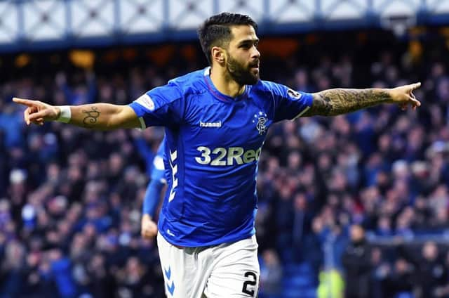 Rangers midfielder Daniel Candeias celebrates after scoring to make it 1-0. Picture: SNS