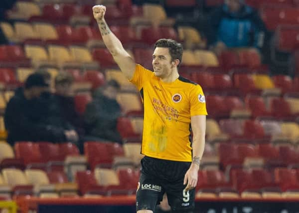 Stenhousemuir's Mark McGuigan equalises for his side. Pic: SNS/Ross Parker