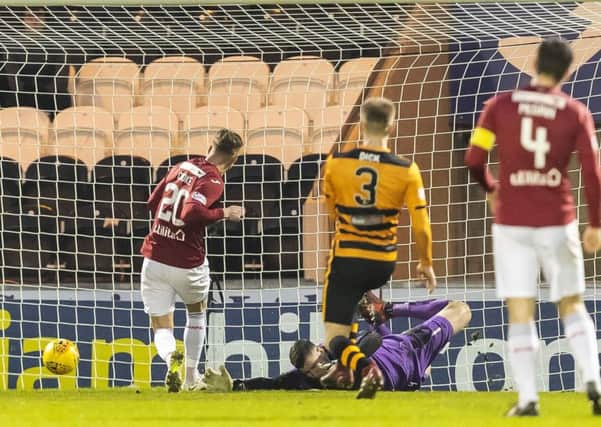 St Mirren's Cody Cooke scores St. Mirren's first. Pic: Roddy Scott/SNS