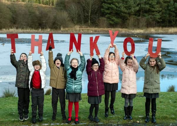 Local primary school children celebrate the announcement of the funding. 

Pic: Lenny Warren / Warren Media