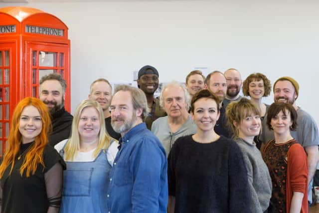 The cast of Local Hero, from left to right: Suzie McAdam, Scott Ainslie, Caroline Deyga, Damian Humbley, Julian Forsyth, Emmanuel Kojo, Simon Rouse, Matthew Malthouse, Katrina Bryan, Matthew Pidgeon, Adam Pearce, Joanne McGuinness, Wendy Somerville, Helen Logan, and John McLarnon. But will the phone box make the final cut? PIC: Stephen Cummiskey