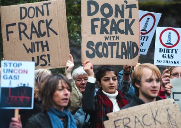 Environmental protestors outside the SNP party conference at Perth Concert Hall. Picture: Maverick Photo Agency