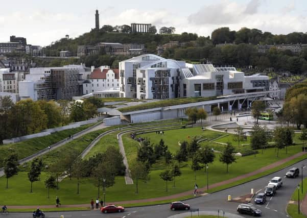 Photo by Jayne Wright. Scottish Parliament building, Holyrood park, Edinburgh. Stock