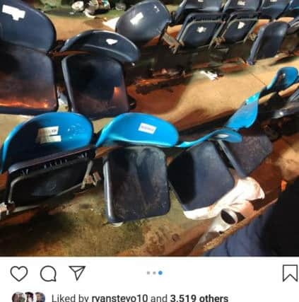 Kris Boyd shared images of damaged seats in the away end. Picture: Kris Boyd/Instagram