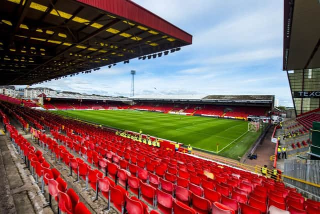 A general view of the away section at Pittodrie ahead of the Aberdeen-Rangers match. Picture: SNS Group