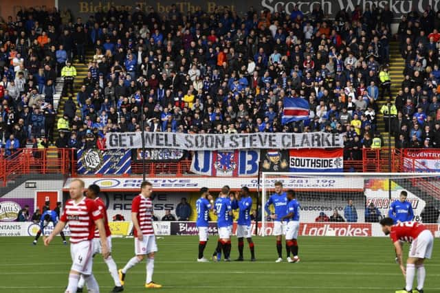 Rangers fans in the away end at the Hope CBD Stadium. Picture: SNS